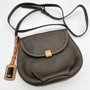UGG Dark Olive Gray Leather Crossbody Shoulder Bag Classic Fall Women's